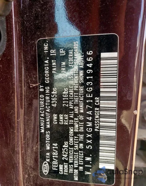 2014 Kia Optima Lx из США, поврежденный, VIN 5XXGM4A71EG319466